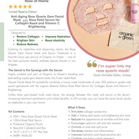 Rose Quartz Crystal Gem Facial Mask For Self-Care + Rose Petal Reserve Serum with Collagen Boost & Vitamin C Brightening