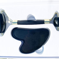 Crystal Roller + Gua Sha Set - Skin Detox - Obsidian