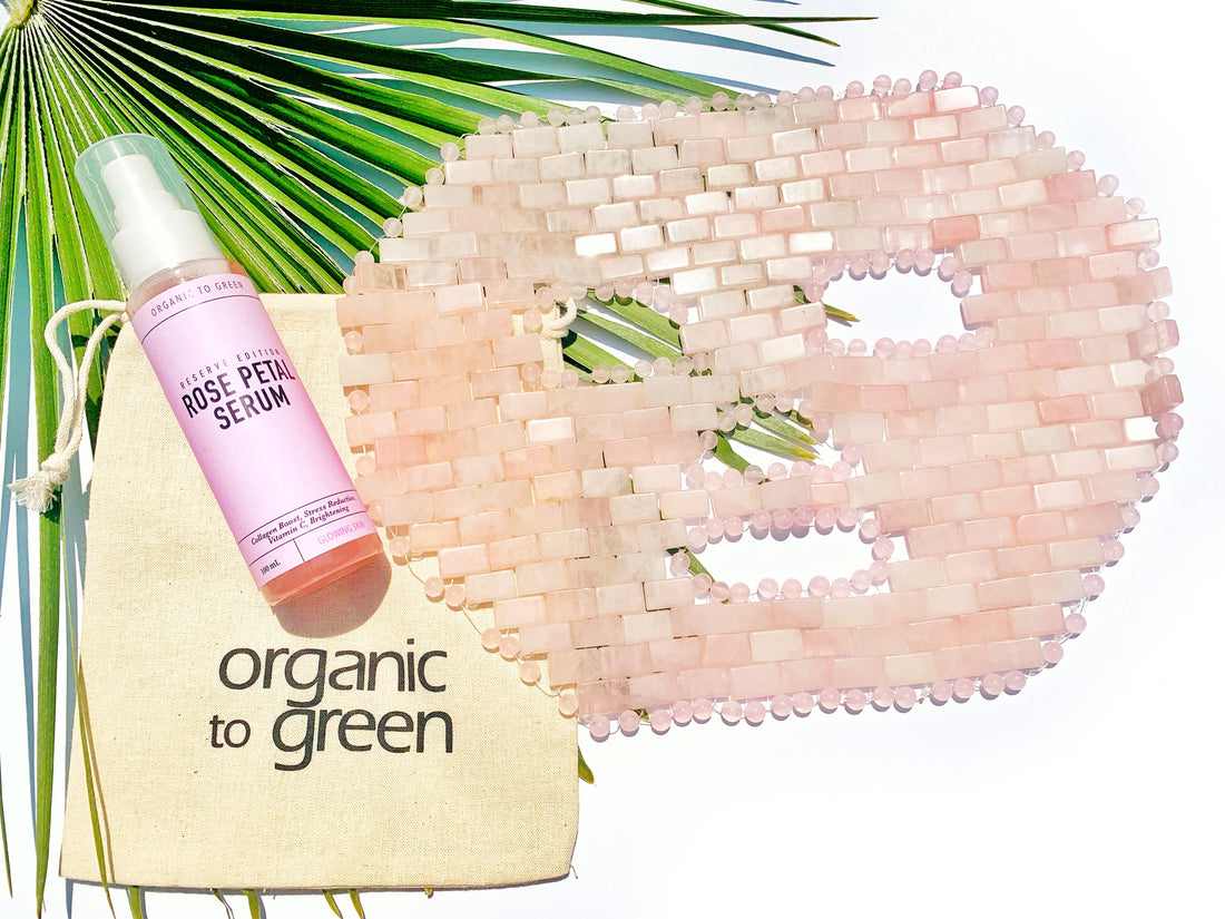 Rose Quartz Crystal Gem Facial Mask For Self-Care + Rose Petal Reserve Serum with Collagen Boost & Vitamin C Brightening
