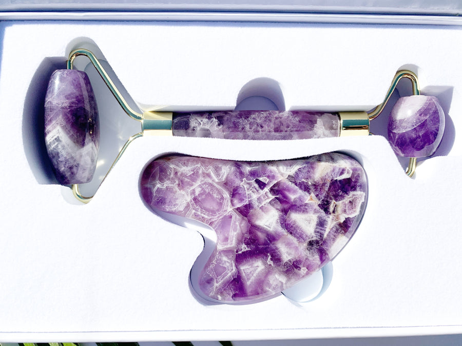 Crystal Roller + Gua Sha Set - Skin Detox - Amethyst