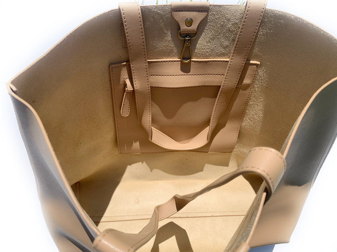 Designer Vegan Leather Cruelty Free Tote - Tan