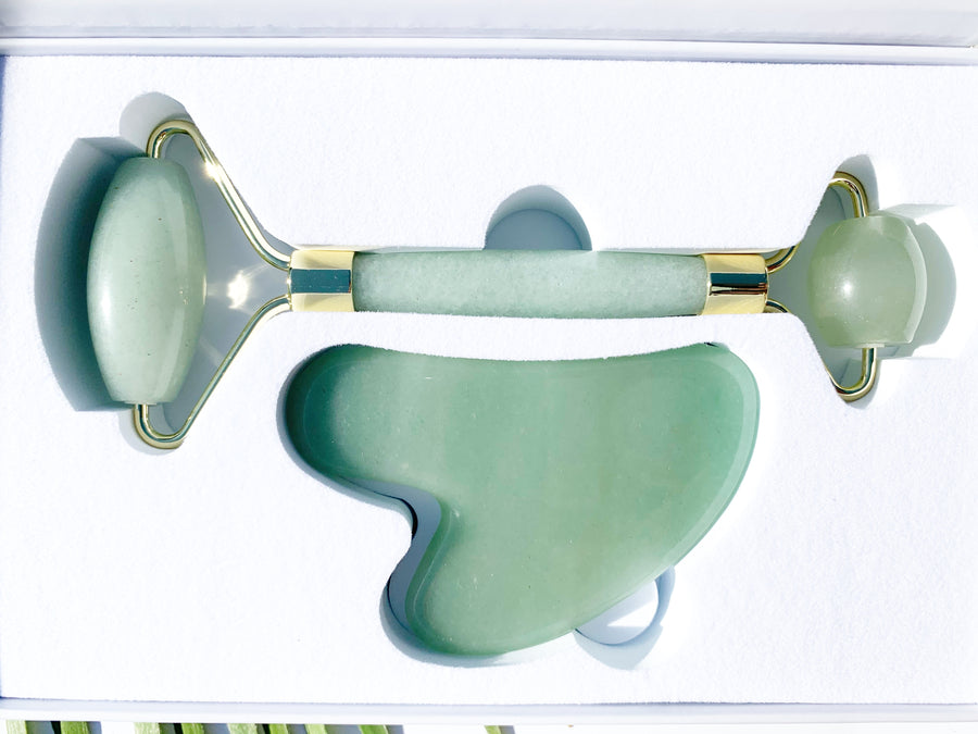 Crystal Roller + Gua Sha Set - Skin Detox - Jade