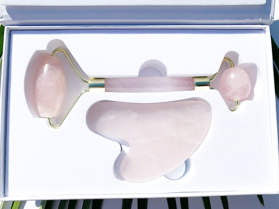 Crystal Roller + Gua Sha Set - Skin Detox - Rose Quartz
