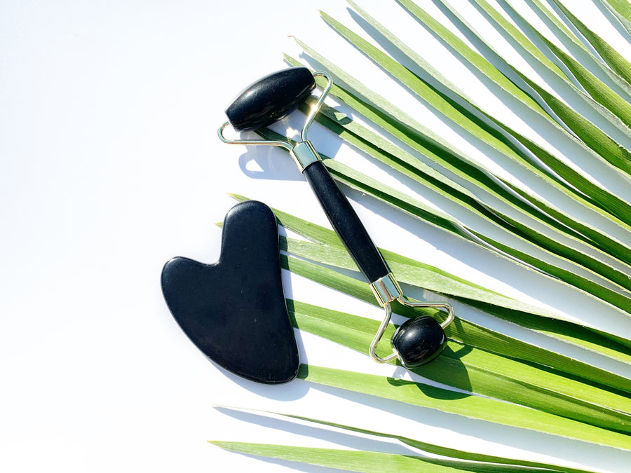 Crystal Roller + Gua Sha Set - Skin Detox - Obsidian