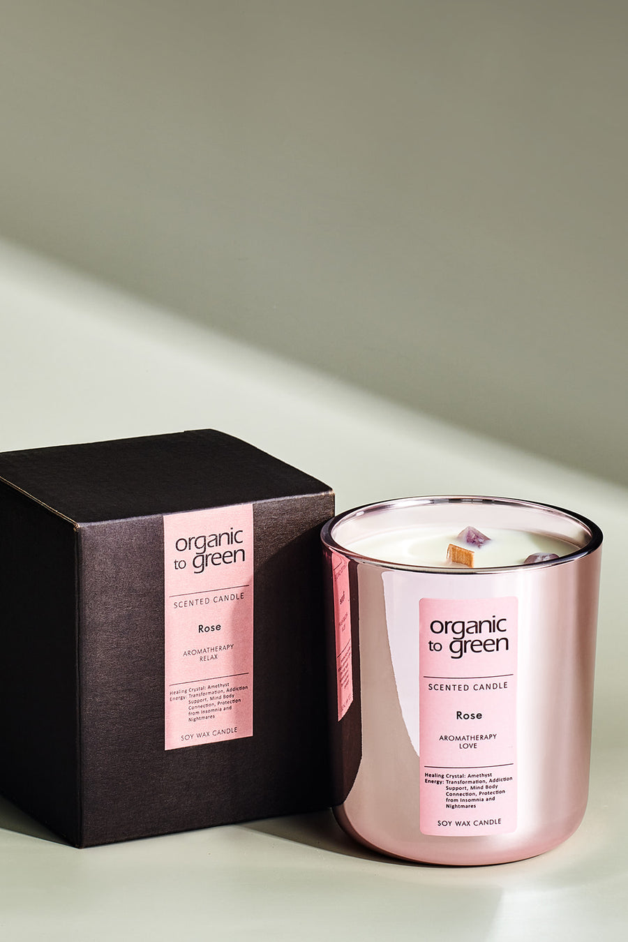 LOVE - Rose Aromatherapy with Amethyst CANDLE