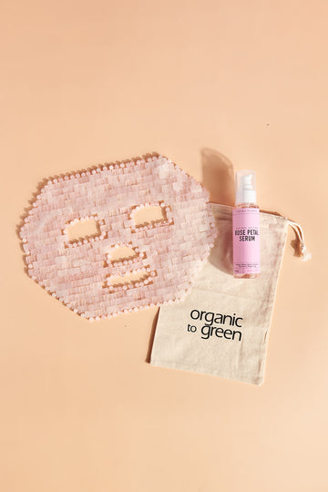 Rose Quartz Crystal Gem Facial Mask For Self-Care + Rose Petal Reserve Serum with Collagen Boost & Vitamin C Brightening